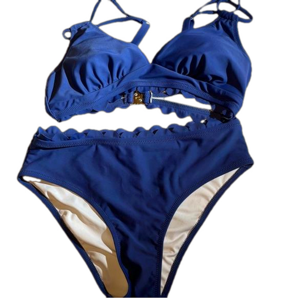Charmo blue scalloped Swimsuit bikini two-piece Small NWT - Picture 1 of 8